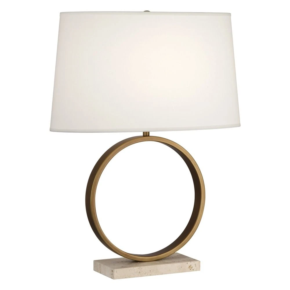 Robert Abbey Logan Aged Brass W/ Travertine Stone Base Table Lamp With Oval Shade