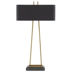 Currey And Company Adorn Antique Brass / Black Table Lamp With Rectangle Shade