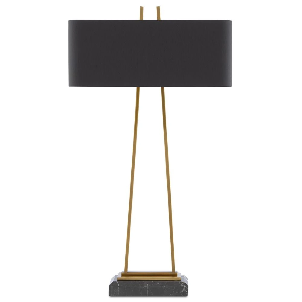Currey And Company Adorn Antique Brass / Black Table Lamp With Rectangle Shade