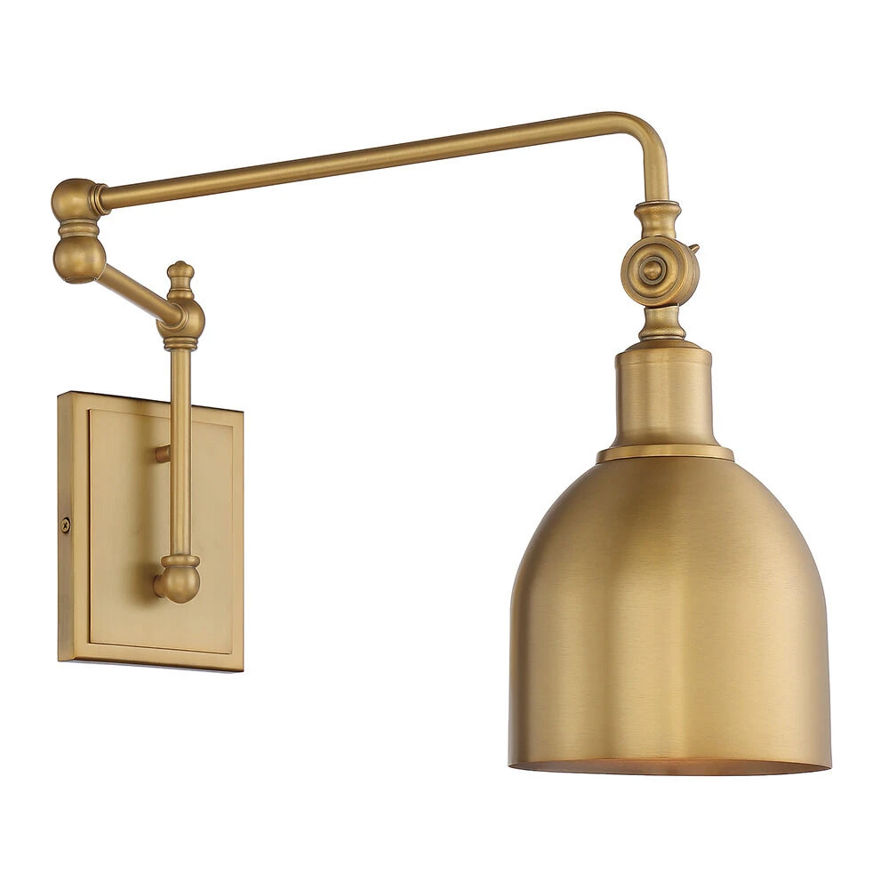 13.5-Inch High Adjustable Wall Sconce In Natural Brass By Meridian - Image 3