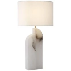 Kelly Wearstler Savoye Left-Arm LED Alabaster Lamp By Visual Comfort Signature