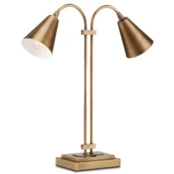 Symmetry Double Desk Lamp In Antique Brass By Currey & Company