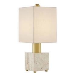 Gentini 18-Inch Table Lamp In Beige & Brass By Currey & Company