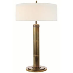 Visual Comfort Signature Collection Longacre Hand-Rubbed Antique Brass Table Lamp With Drum Shade