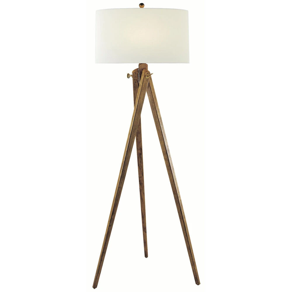 Visual Comfort Signature Collection Tripod French Waxed Wood Floor Lamp With Drum Shade