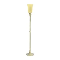 Torchiere Lamp With Amber Glass In Antique Brass Finish