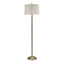 Floor Lamp With White Shade In Antique Brass Finish