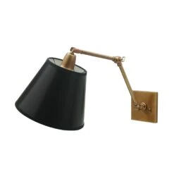 Wall Lamp With Black Shade In Weathered Brass Finish