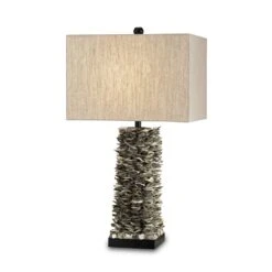 Table Lamp With Beige / Cream Shade In Natural/satin Black Finish
